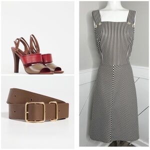 BROWN STRIPE VINTAGE STRETCHY DRESS MEDIUM